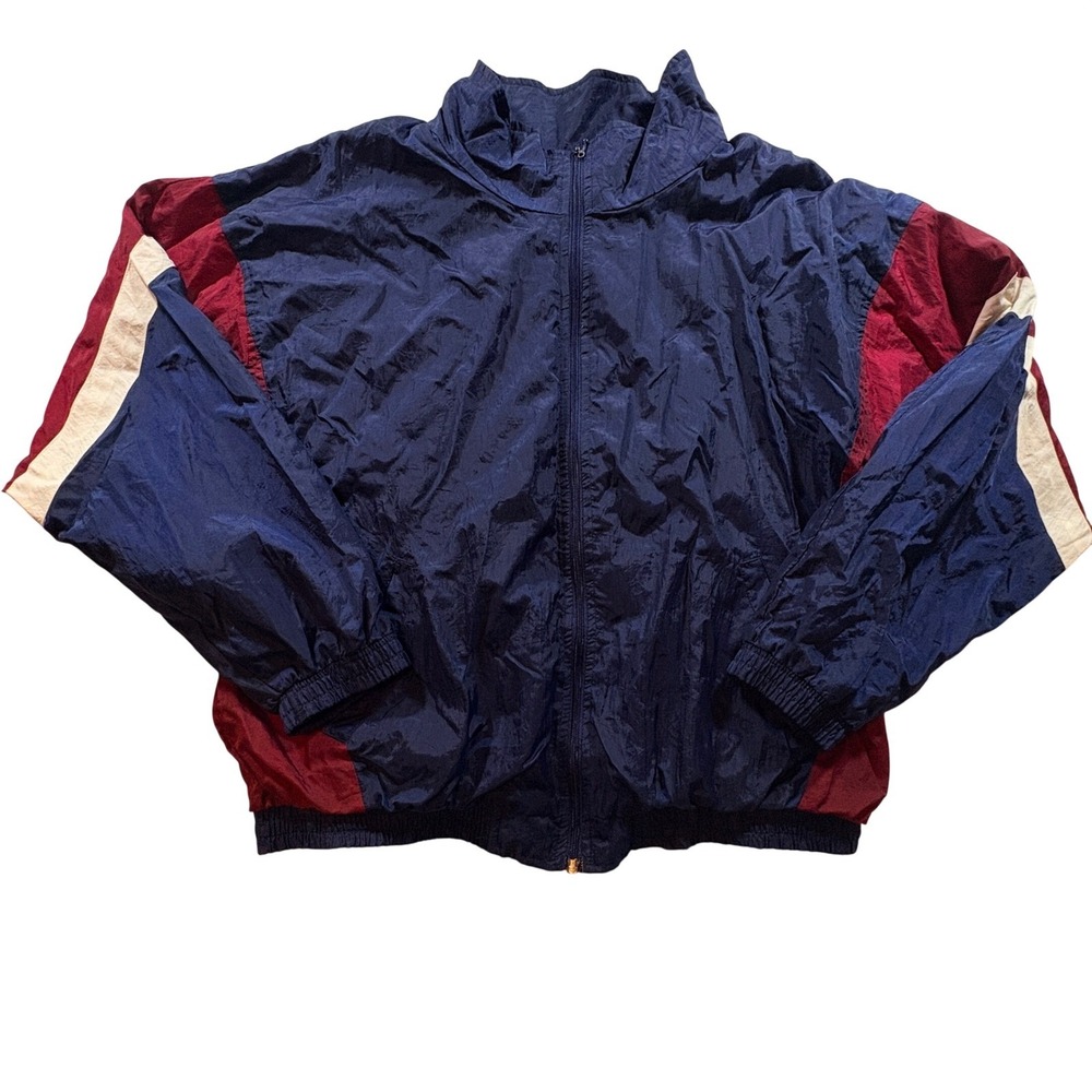 MacGregor Windbreaker Jacket Mens XL Navy Blue Burgundy Vintage 90s Nylon Shell